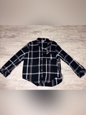 Victoria's Secret Black Plaid Button-Up Shirt with Pink Accent